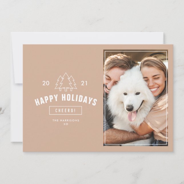 Minimalist Blush Pink Couple Multi Photo Dog Holiday Card (Front)