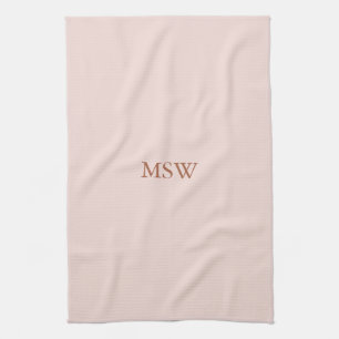 Minimalist blush pink custom monogram initials kitchen towel