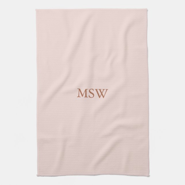 Minimalist blush pink custom monogram initials kitchen towel (Vertical)