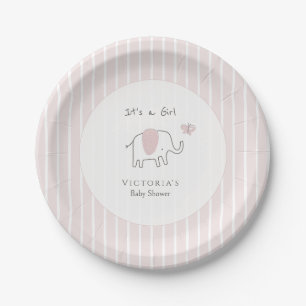 Minimalist Blush Pink Elephant Baby Shower Paper Plate