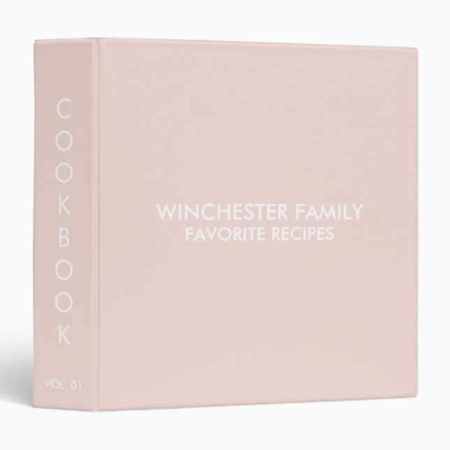 Minimalist blush pink family recipes cookbook binder (Front/Spine)