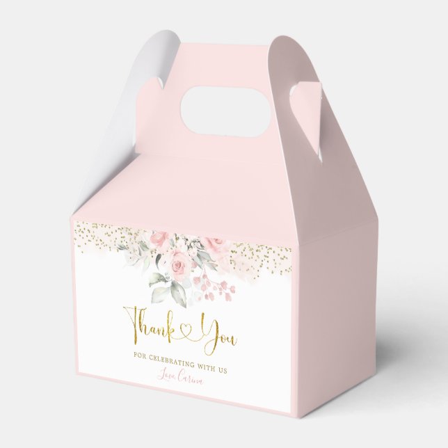 Minimalist Blush Pink Floral Baby Shower Favor Box (Front Side)