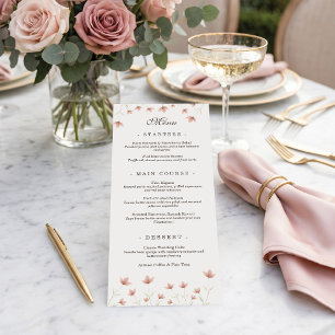 Minimalist Blush Pink Floral Elegant Wedding Menu