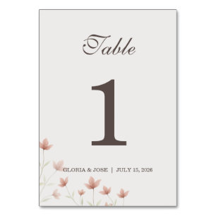 Minimalist Blush Pink Floral Garden Wedding Table Number