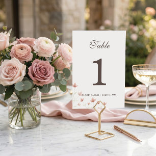 Minimalist Blush Pink Floral Garden Wedding Table Number