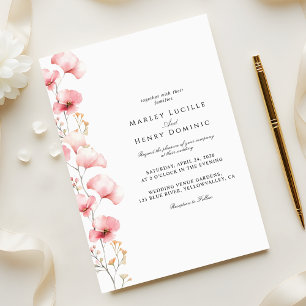 Minimalist Blush Pink Floral Spring Wedding Invitation
