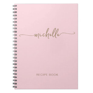 Minimalist Blush Pink Girly Gold Monogram Name Notebook