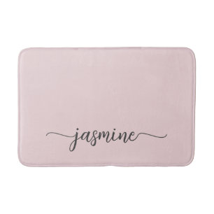 Minimalist Blush Pink Girly Monogram Name Script B Bath Mat