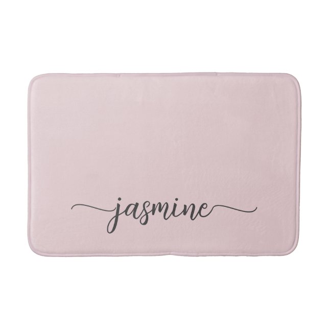 Minimalist Blush Pink Girly Monogram Name Script B Bath Mat (Front)