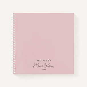 Minimalist Blush Pink Handwritten Name Recipe Notebook