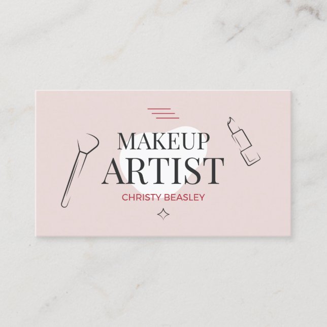 Minimalist Blush Pink Makeup Artist Business Card (Front)