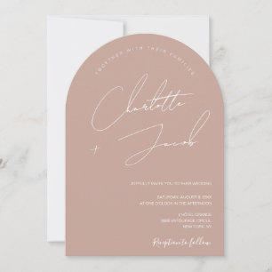 Minimalist Blush Pink Modern Script arch Wedding Invitation