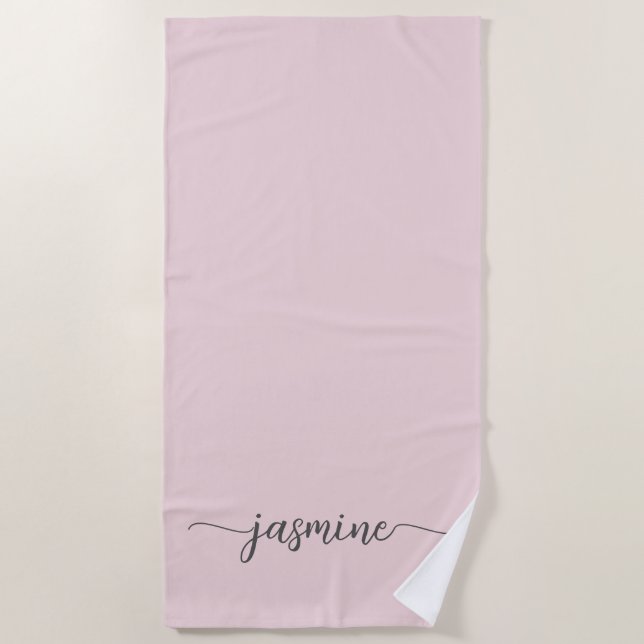 Minimalist Blush Pink Monogram Name Huge Script Be Beach Towel (Front)