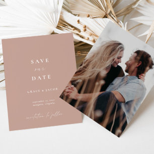 Minimalist Blush Pink Script Photo Save The Date