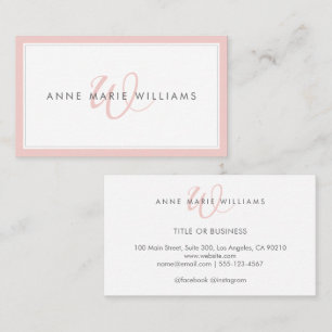 Minimalist Blush Pink Script Two Border Monogram Business Card