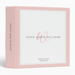 Minimalist Blush Pink Two Border Monogram Binder