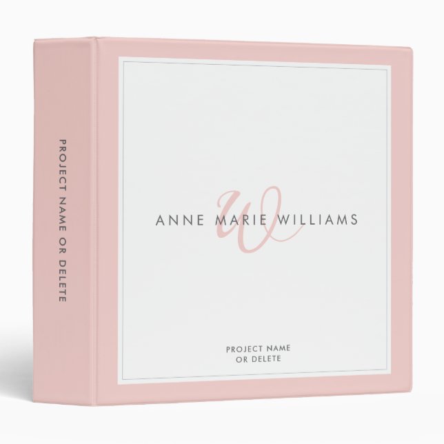 Minimalist Blush Pink Two Border Monogram  Binder (Front/Spine)