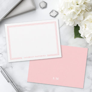 Minimalist Blush Pink Two Border Monogram Card