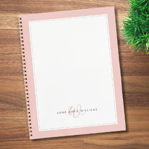 Minimalist Blush Pink Two Border Monogram Notebook