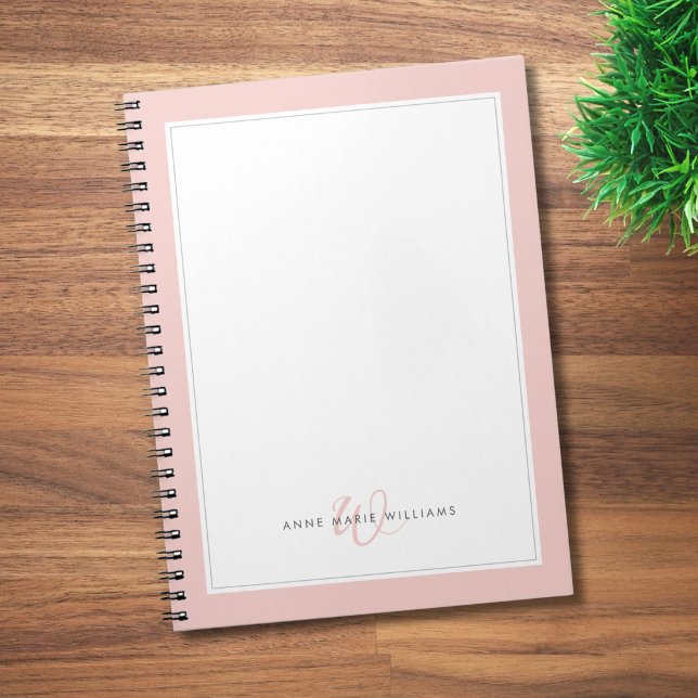 Minimalist Blush Pink Two Border Monogram  Notebook (Creator Uploaded)