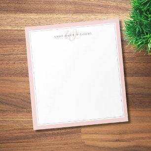 Minimalist Blush Pink Two Border Monogram Notepad