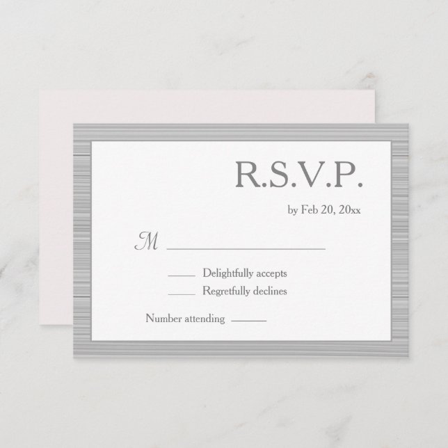 Minimalist Blush Pink White Grey Stripes RSVP Invitation (Front/Back)