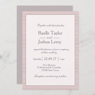 Minimalist blush pink white grey stripes wedding invitation