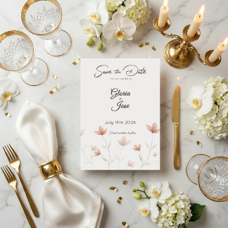 Minimalist Blush Pink Wildflower Save The Date