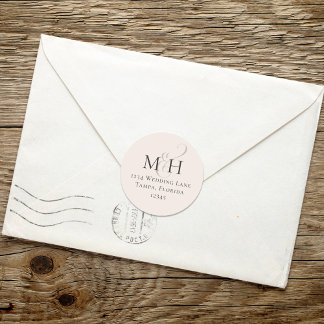 Minimalist Blush Simple Monogram Return Address Classic Round Sticker