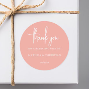 Minimalist Blushing Peach Wedding Classic Round Sticker