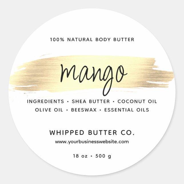 Minimalist Body Butter Small Business Gold Classic Round Sticker (Front)