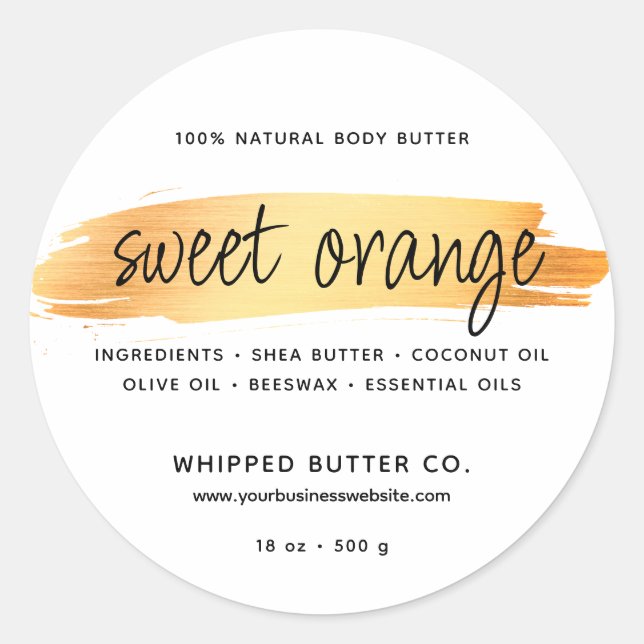 Minimalist Body Butter Small Business Orange Classic Round Sticker (Front)