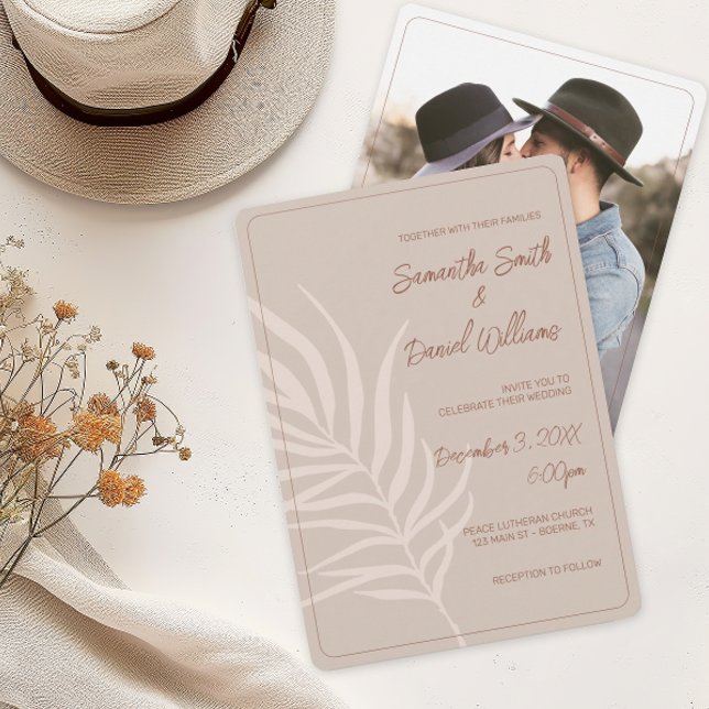 Minimalist Bohemian Photo Wedding Invitation (Boho Terracotta Wedding Invitation)