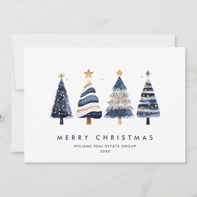 Minimalist Bohemian Pine Tree Christmas Corporate Holiday Card (Front)