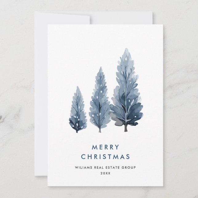 Minimalist Bohemian Pine Tree Christmas Corporate Holiday Card (Front)