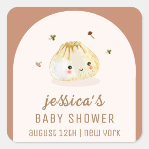 Minimalist Boho Arch Chinese Dumpling Baby Shower Square Sticker