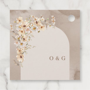 Minimalist boho arch neutral initials wildflowers favour tags