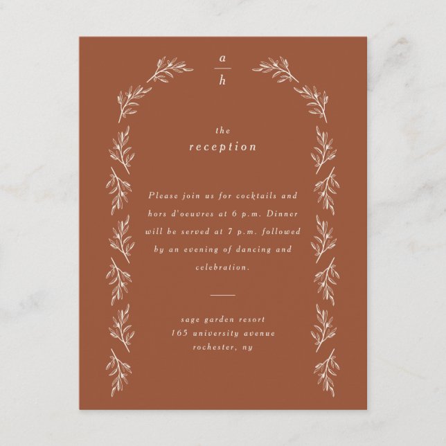 Minimalist Boho Arch Terracotta Wedding Reception Enclosure Card (Front)