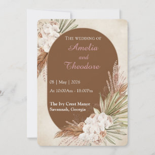 Minimalist Boho Arch with Pampas Grass Wedding  Invitation