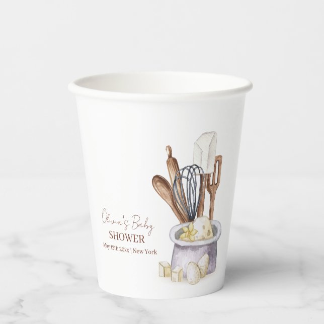 Minimalist Boho Bakery Chef Baby Shower Paper Cups (Front)