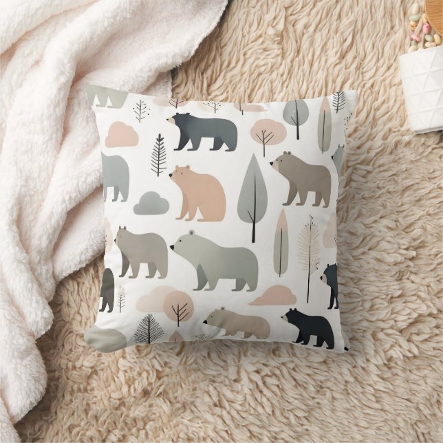 Minimalist Boho Bear Trees Nursery Kids Room  Throw Pillow (Blanket)