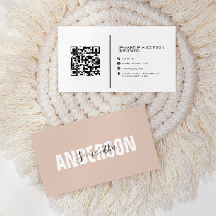 Minimalist Boho Beige QR Code Modern Business Card