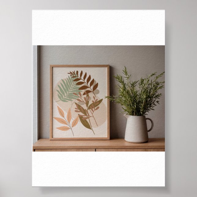 Minimalist Boho Botanical Leaf Art Earth Tone Wall Poster (Front)