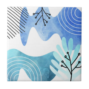 Minimalist Boho Botanical Leaves Lines Art Tile