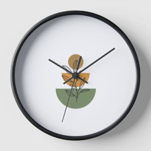 Minimalist Boho Botanical Line Art - Earthy Geomet Clock