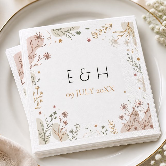 Minimalist Boho Botanical Wildflower Initials Napkin (Minimalist Boho Botanical Wildflower Initials Napkins)