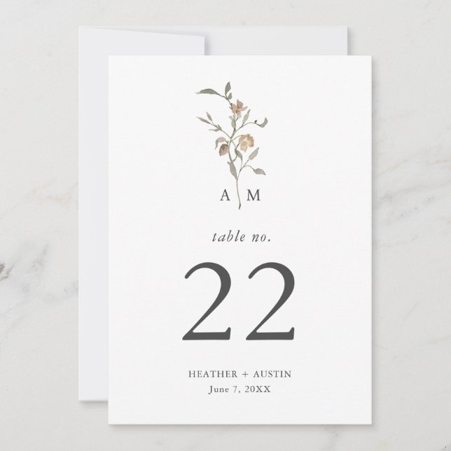Minimalist Boho Botanicals Table Number (Front)