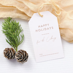 Minimalist Boho Brown Script Family Name Christmas Gift Tags