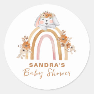 Minimalist Boho Bunny Rainbow Floral Baby Shower  Classic Round Sticker