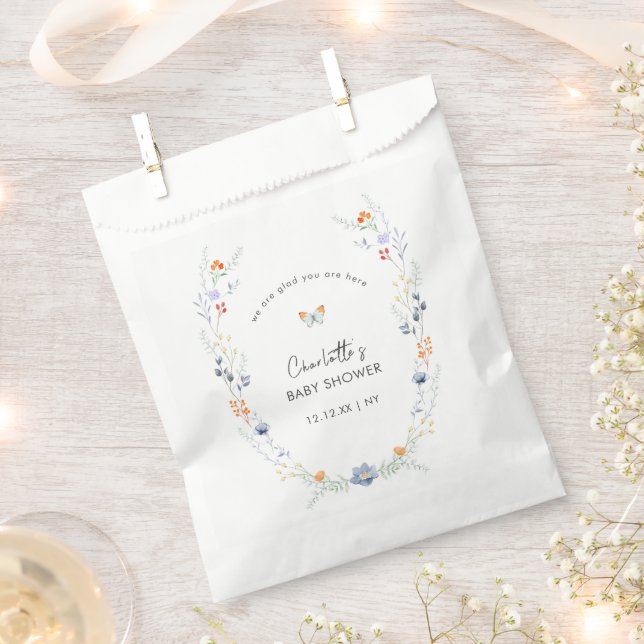 Minimalist Boho Butterfly Wildflower Baby Shower  Favour Bag (Clipped)
